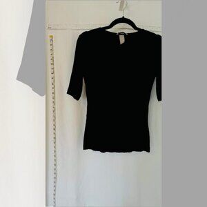 H&M Womens Medium Stretch Round Neck 3/4 Sleeve Ribbed Pullover Sweater Black